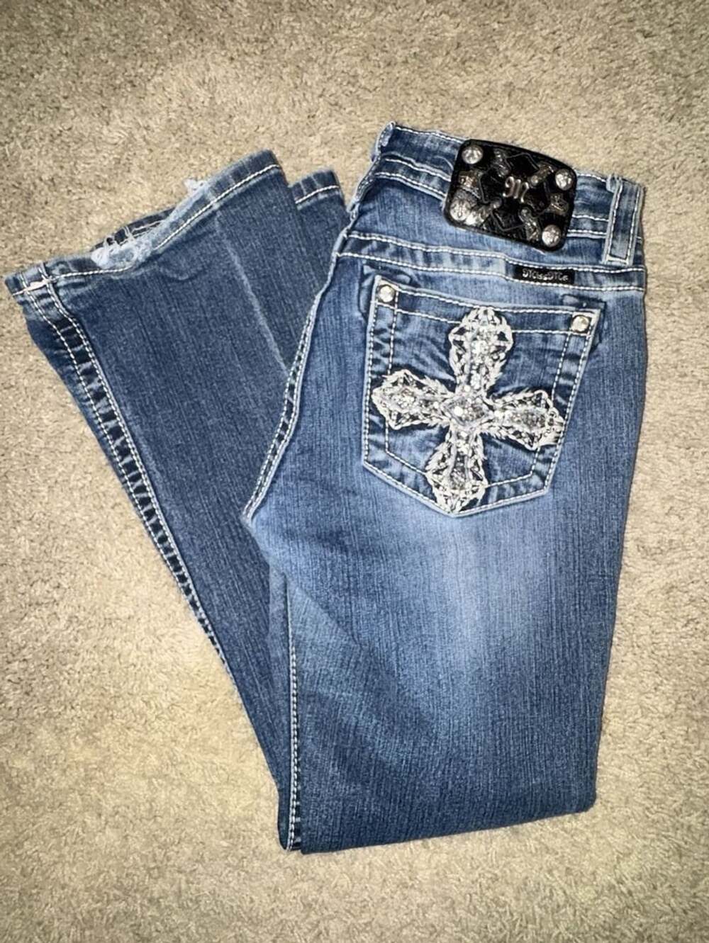 Miss Me Signature Bootcut Embellished Cross Rhinestone Jeans Size 28